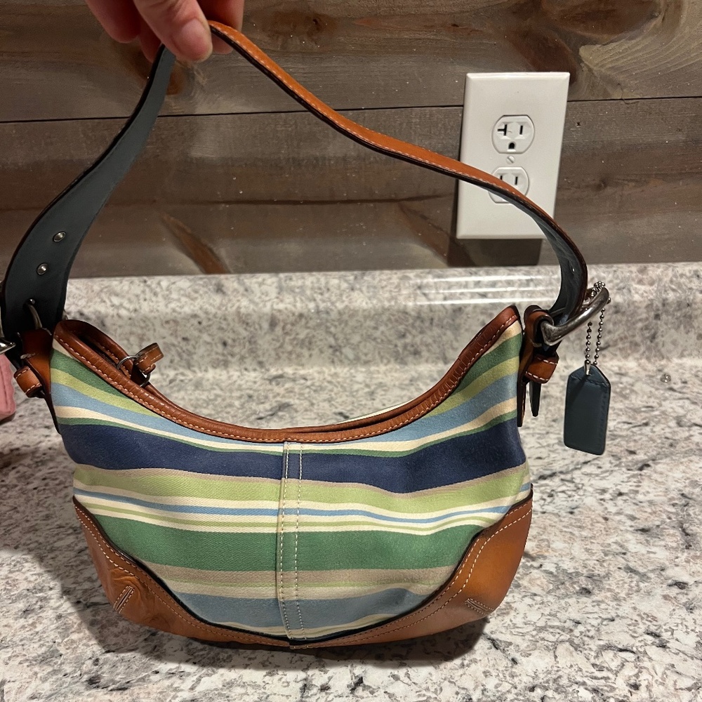 Coach Hampton stripe canvas and leather